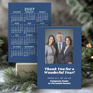 2027 Agenda, Foto - Dank je - Blauw Zakelijk Feestdagenkaart