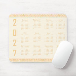 2027 Agenda, Griekse Fret, Beige op Cosmic Latte Muismat