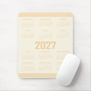 2027 Agenda, Griekse Fret, Beige op Cosmic Latte Muismat
