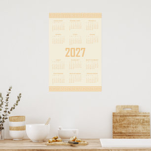 2027 Agenda, Griekse Fret, Beige op Cosmic Latte Poster