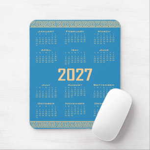 2027 Agenda, Griekse Fret, Beige op Kosmos Blauw Muismat