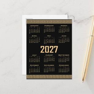 2027 Agenda, Griekse Fret, Beige op Zwart Briefkaart