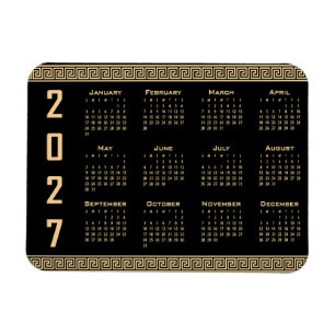 2027 Agenda, Griekse Fret, Beige op Zwart Magneet