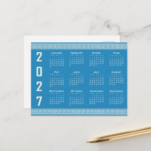 2027 Agenda, Griekse Fret, Blauw, Cosmic Latte Briefkaart