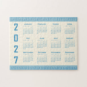 2027 Agenda, Griekse Fret, Blauw op Cosmic Latte Legpuzzel