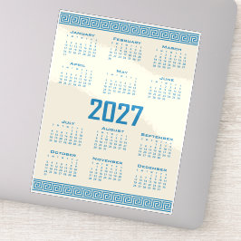 2027 Agenda, Griekse Fret, Blauw op Cosmic Latte Sticker