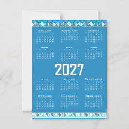 2027 Agenda, Griekse Fret, Cosmic Latte op Blauw Magnetische Uitnodiging