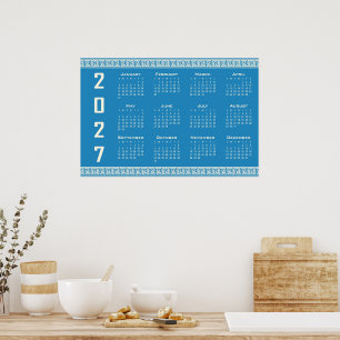 2027 Agenda, Griekse Fret, Cosmic Latte op Blauw Poster