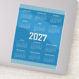 2027 Agenda, Griekse Fret, Cosmic Latte op Blauw Sticker