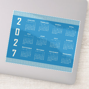 2027 Agenda, Griekse Fret, Cosmic Latte op Blauw Sticker