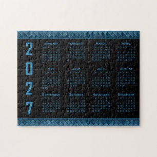 2027 Agenda, Griekse Fret, Cosmos Blauw op Zwart Legpuzzel