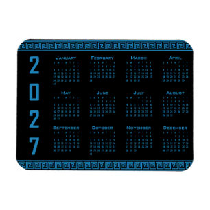 2027 Agenda, Griekse Fret, Cosmos Blauw op Zwart Magneet