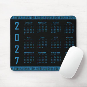 2027 Agenda, Griekse Fret, Cosmos Blauw op Zwart Muismat