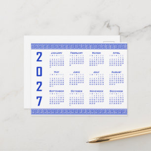 2027 Agenda, Griekse Fret, Griekse Blauwe op Witte Briefkaart