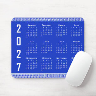 2027 Agenda, Griekse Fret, Wit op Grieks Blauw Muismat
