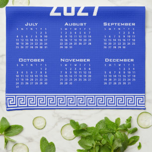 2027 Agenda, Griekse Fret, Wit op Grieks Blauw Theedoek