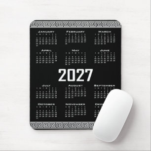 2027 Agenda, Griekse Fret, Wit op Zwart Muismat