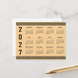 2027 Agenda, Griekse Fret, Zwart op Beige Briefkaart