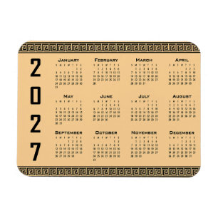 2027 Agenda, Griekse Fret, Zwart op Beige Magneet
