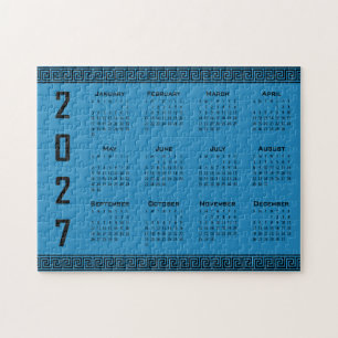 2027 Agenda, Griekse Fret, Zwart op Cosmos Blauw Legpuzzel