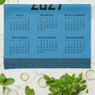 2027 Agenda, Griekse Fret, Zwart op Cosmos Blauw Theedoek