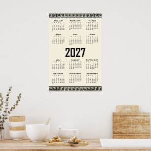 2027 Agenda, Griekse Fret, Zwart op Kosmische Latt Poster