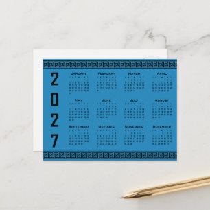 2027 Agenda, Griekse Fret, Zwart op Kosmos Blauw Briefkaart