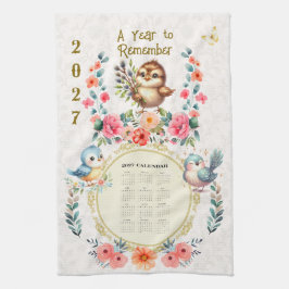 2027 Agenda Handdoek Cute Folk Bloemrijke Vogels