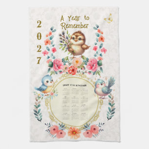 2027 Agenda Handdoek Cute Folk Bloemrijke Vogels