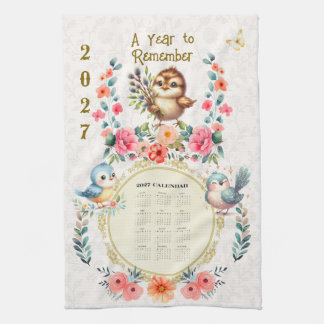 2027 Agenda Handdoek Cute Folk Bloemrijke Vogels 