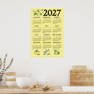 2027 Agenda Italiaanse stijl citroenen gele strepe Poster