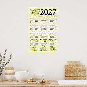 2027 Agenda Italiaanse stijl citroenen gele strepe Poster