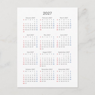 2027 Agenda Kaart: Zondag Start, Zwart & Wit Briefkaart