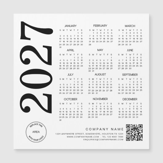 2027 Agenda Logo QR Code Zwart & Wit Zakelijk (Voorkant)
