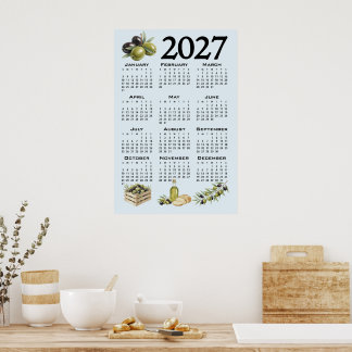 2027 Agenda, Mediterrane Olijven, Blauw Poster