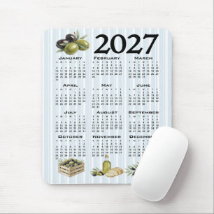 2027 Agenda, Mediterrane Olijven, Blauwe Strepen Muismat