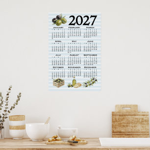 2027 Agenda, Mediterrane Olijven, Blauwe Strepen Poster