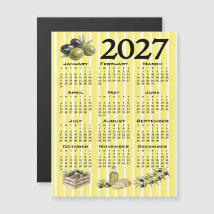 2027 Agenda, Mediterrane Olijven Gele Strepen Magnetische Uitnodiging