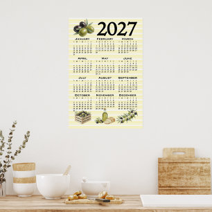 2027 Agenda, Mediterrane Olijven Gele Strepen Poster