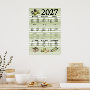 2027 Agenda, Mediterrane Olijven, Groene Strepen Poster