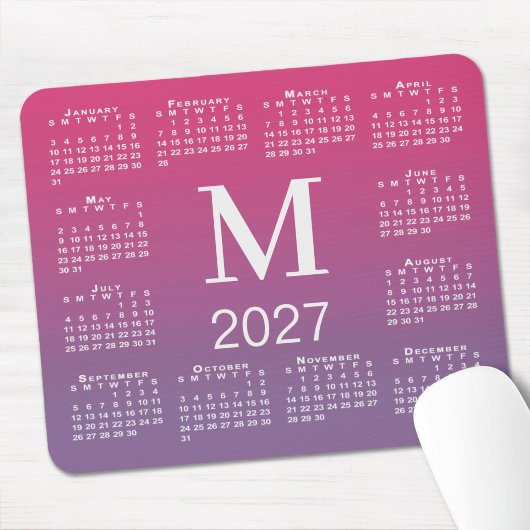 2027 Agenda Monogram Roze naar Paarse Gradiënt Muismat