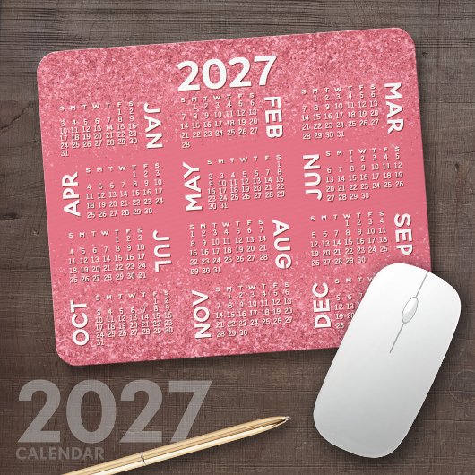 2027 Agenda - roze glinsterende afdruk Muismat