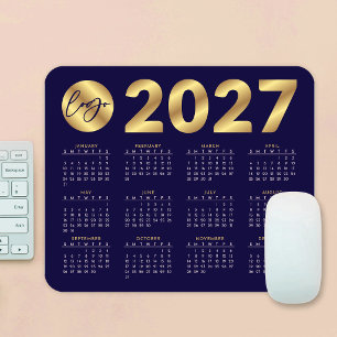 2027 Agenda Zakelijk Logo Navy & Goud Bedrijfslogo Muismat