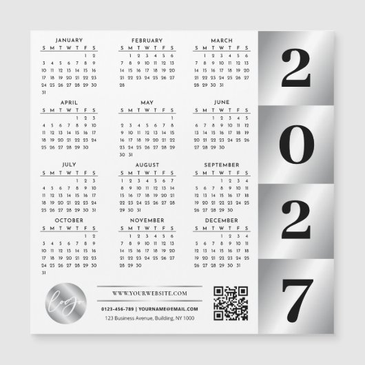 2027 Agenda Zakelijk Logo QR Code Chrome Zilver (Voorkant)