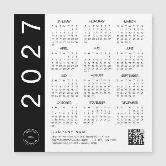 2027 Agenda Zwarte Tekst QR Code Bedrijfslogo (Voorkant)