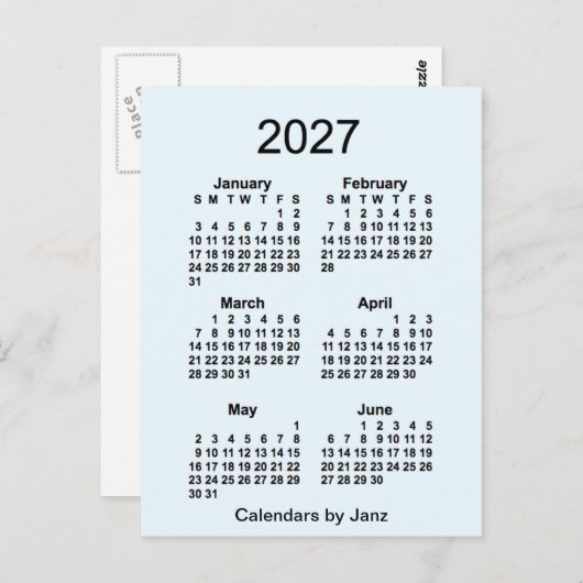 2027 Alice Blue 6 Month Mini Calendar van Janz Briefkaart (Voorkant / Achterkant)