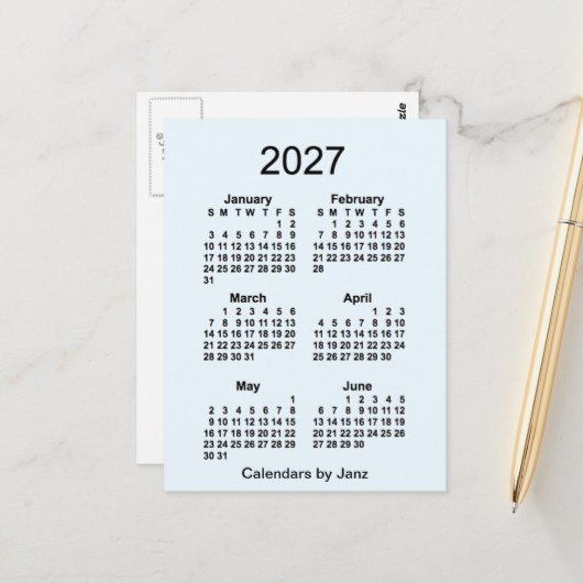 2027 Alice Blue 6 Month Mini Calendar van Janz Briefkaart (Voorkant / Achterkant in situ)