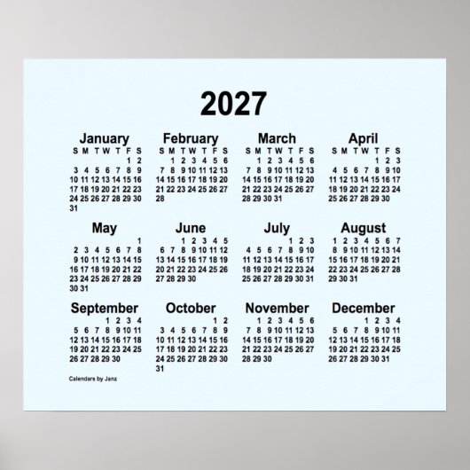 2027 Alice Blue Calendar van Janz Print (Voorkant)