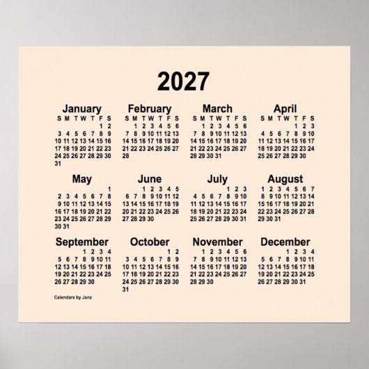 2027 Antieke Witte Kalender van Janz Print (Voorkant)