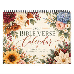2027 Bijbelvers Kalender Waterverf Bloemen Cadeau